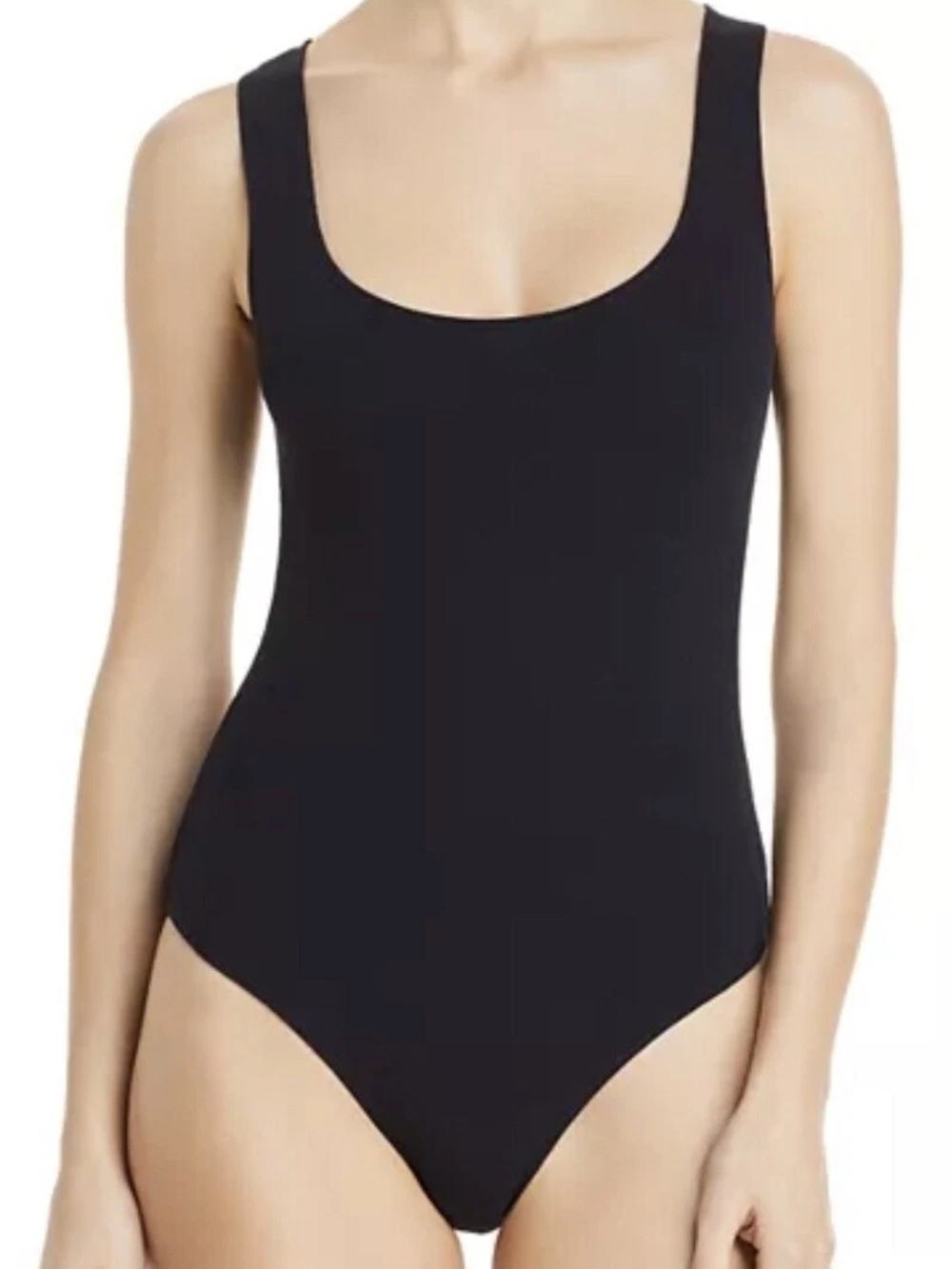Good American Womens Size 2 Medium Black Feel Good Ribbed Cotton Bodysuit